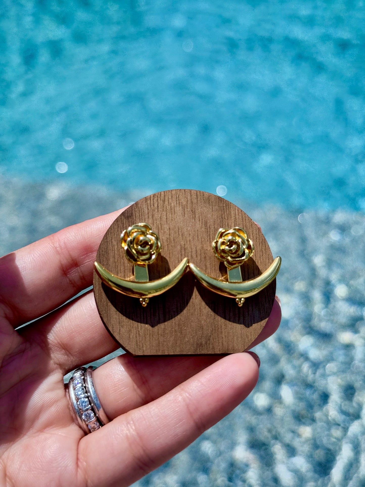 Gold Rose Ear Jacket Earrings
