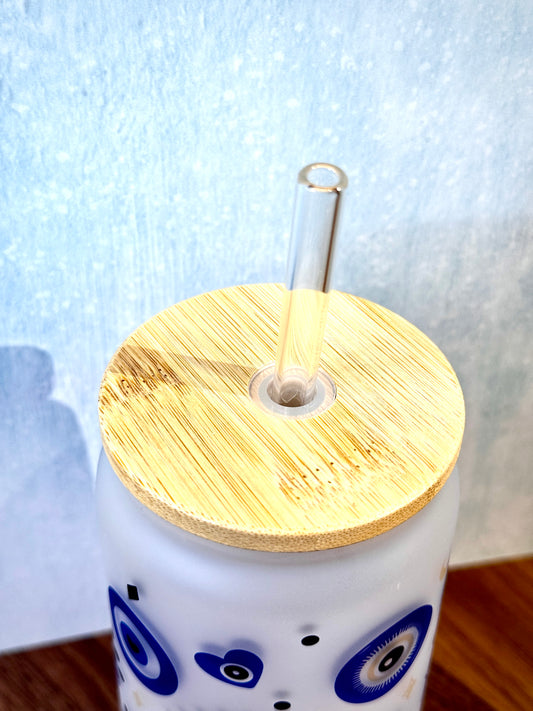 16oz Evil Eye Frosted Glass Tumbler