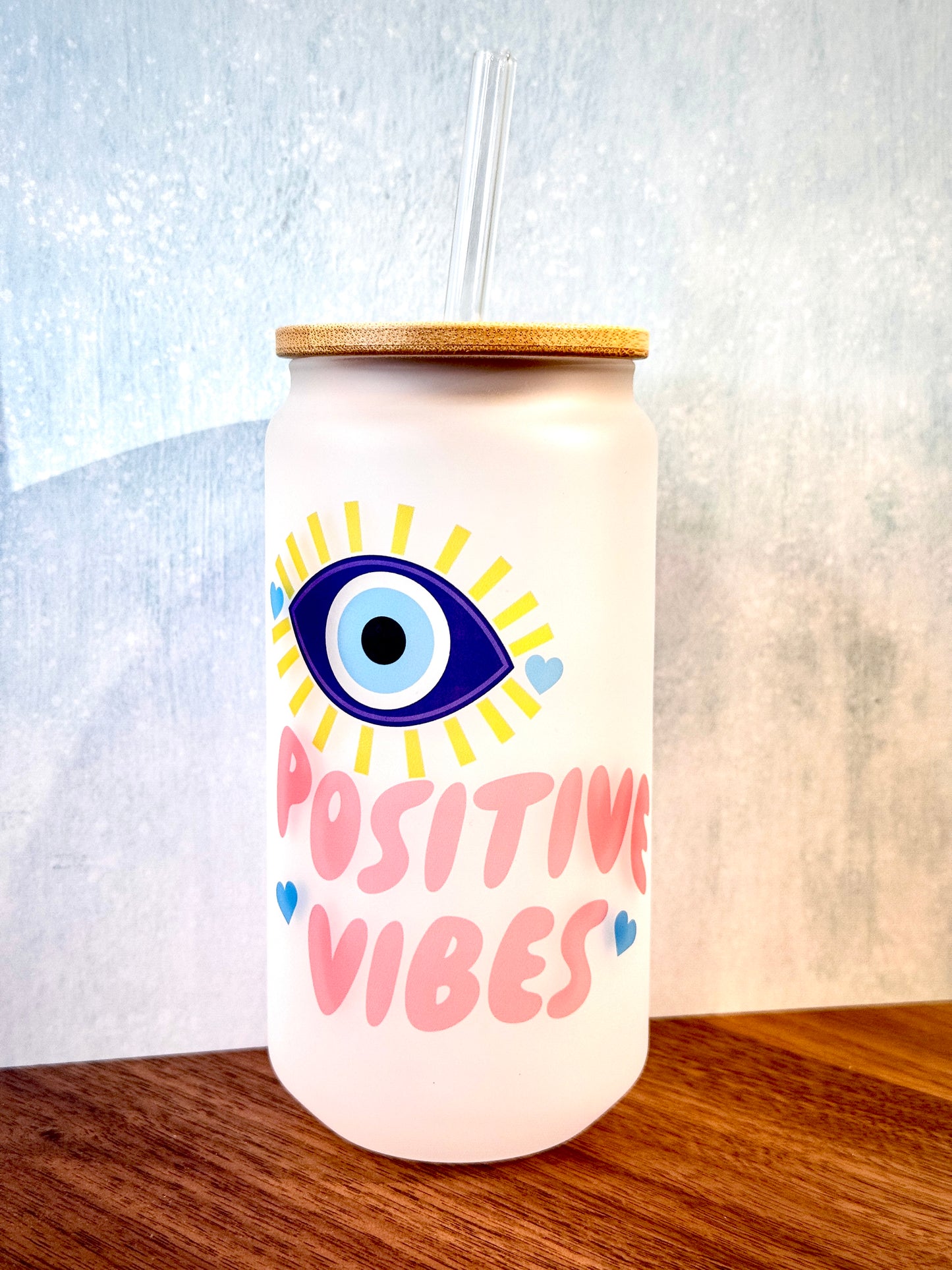 16oz Positive Vibes Frosted Glass Tumbler