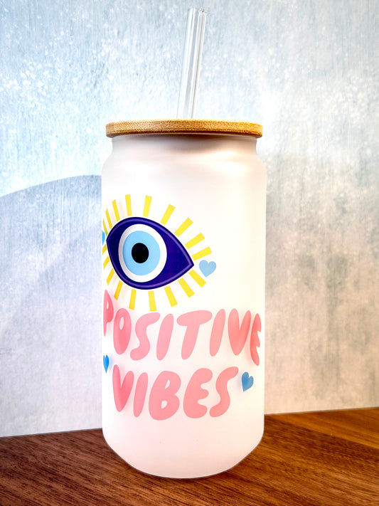 16oz Positive Vibes Frosted Glass Tumbler