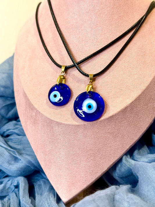 Glass Evil Eye Necklace on Black Chord