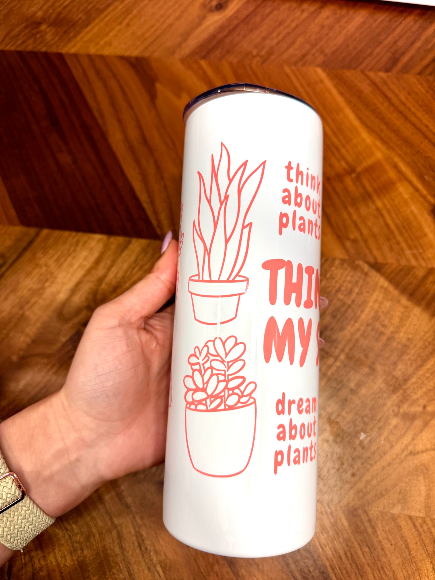 20oz Pink Plant Sublimated Skinny Tumbler