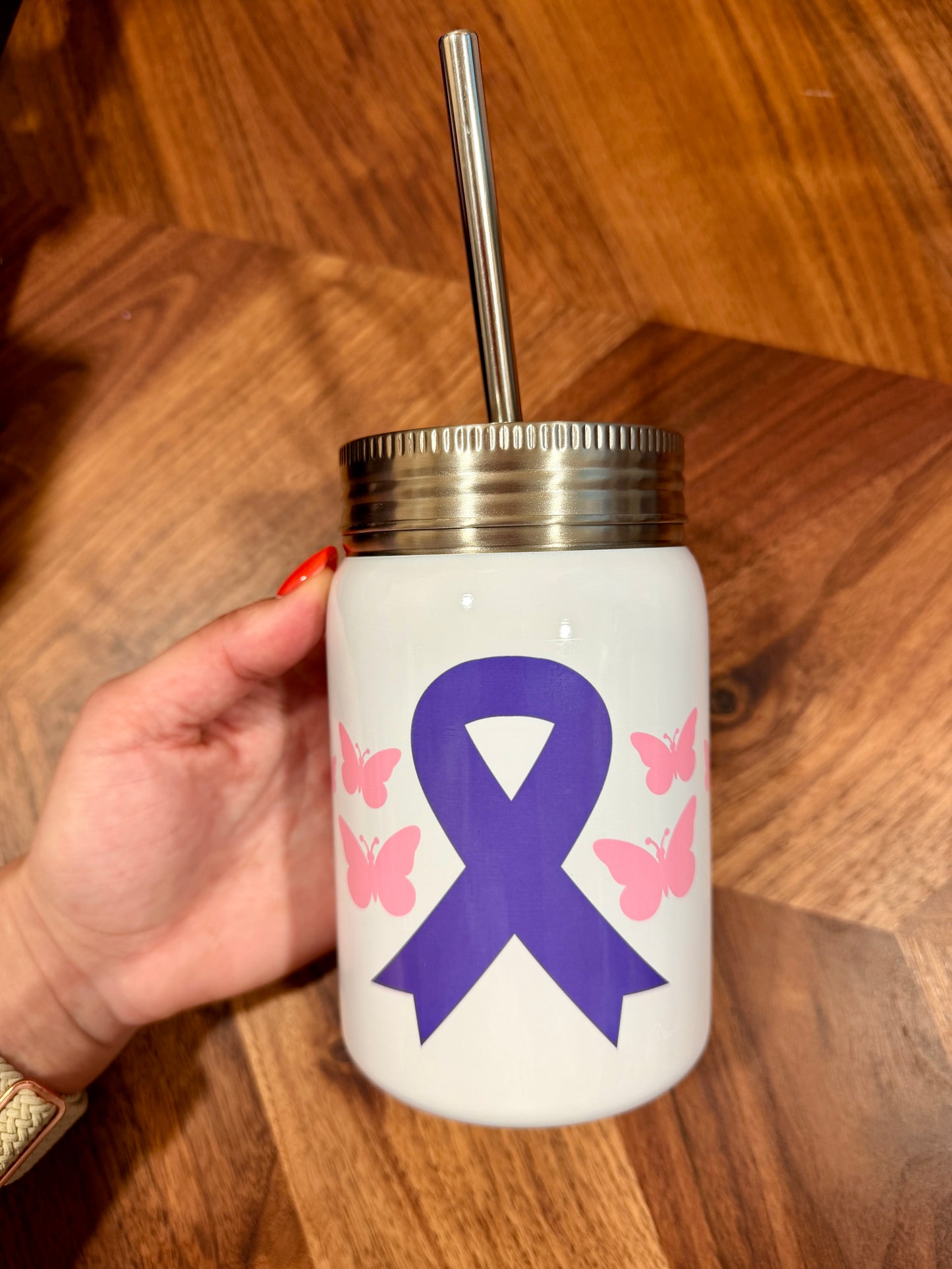17oz Lupus Awareness Stainless Steel Mason Tumbler