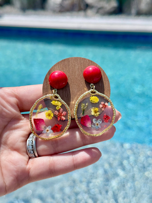 Red Flower Pressed Stud Earrings