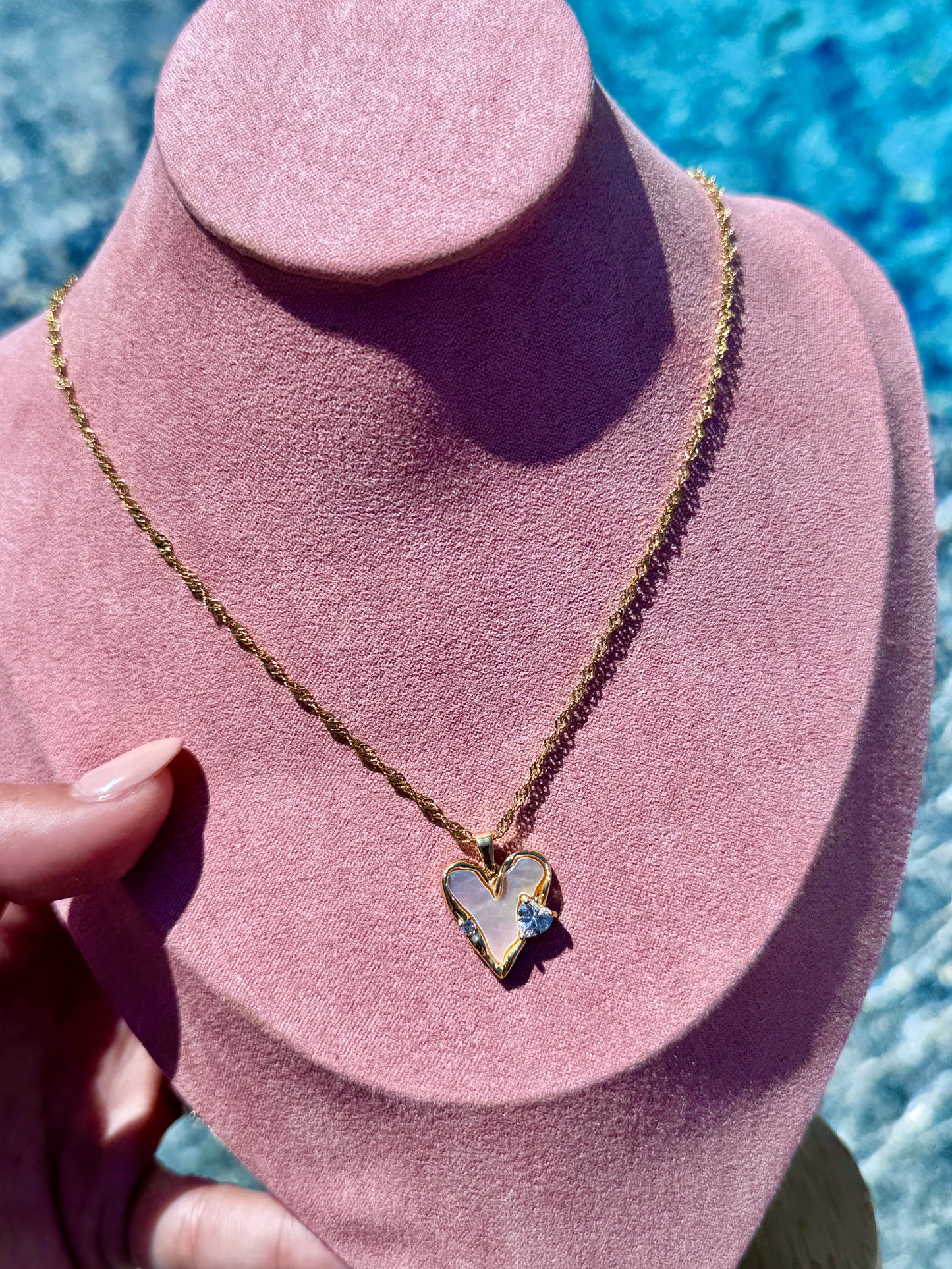 Gold Mother of Pearl Heart Necklace