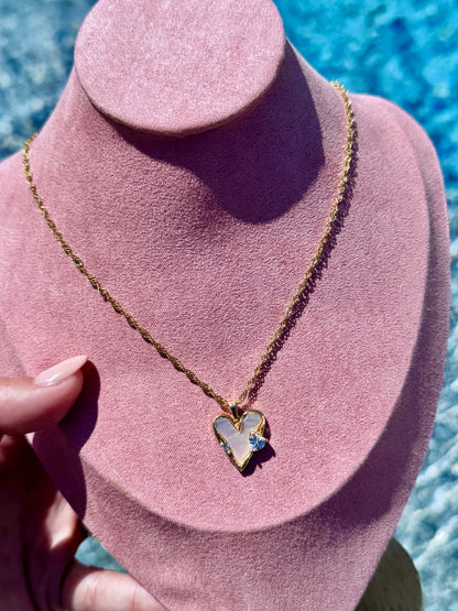 Gold Mother of Pearl Heart Necklace