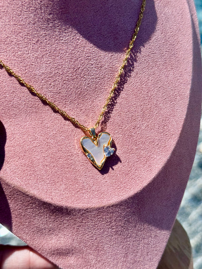 Gold Mother of Pearl Heart Necklace