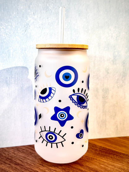 16oz Evil Eye Frosted Glass Tumbler
