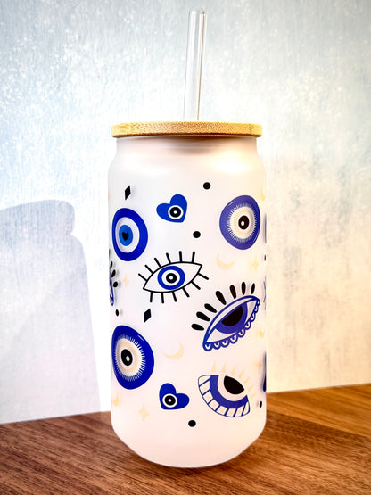16oz Evil Eye Frosted Glass Tumbler