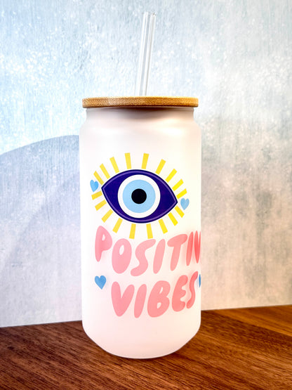 16oz Positive Vibes Frosted Glass Tumbler