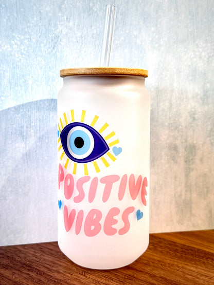 16oz Positive Vibes Frosted Glass Tumbler
