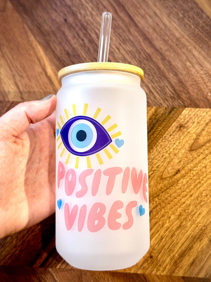 16oz Positive Vibes Frosted Glass Tumbler