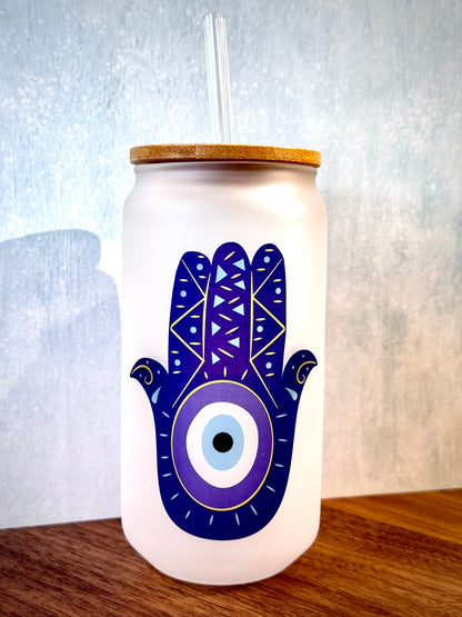 16oz Hamsa Hand Frosted Glass Tumbler
