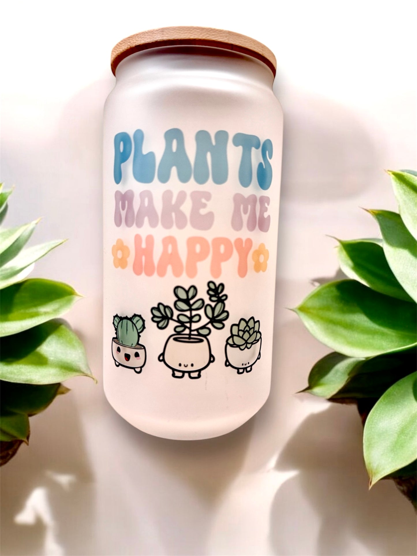 16oz Plants Make Me Happy Glass Tumbler