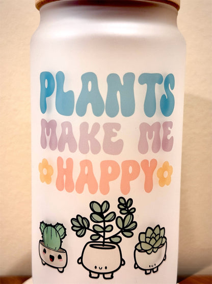 16oz Plants Make Me Happy Glass Tumbler