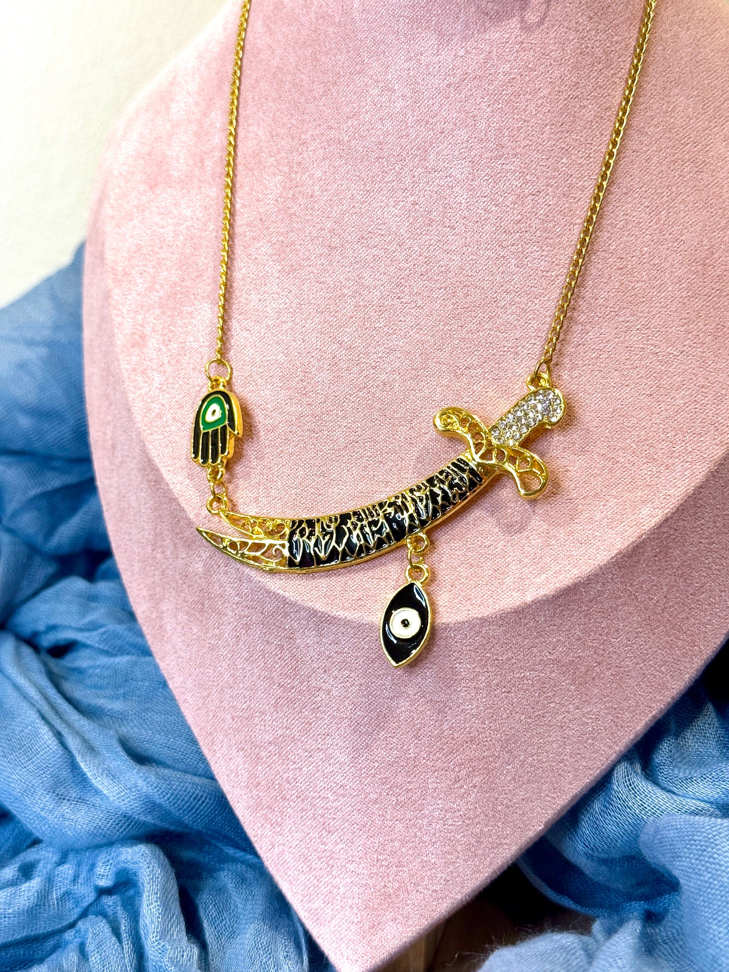 Evil Eye Chunky Sword Necklace | Gold Plated