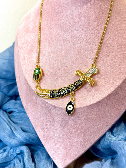 Evil Eye Chunky Sword Necklace | Gold Plated