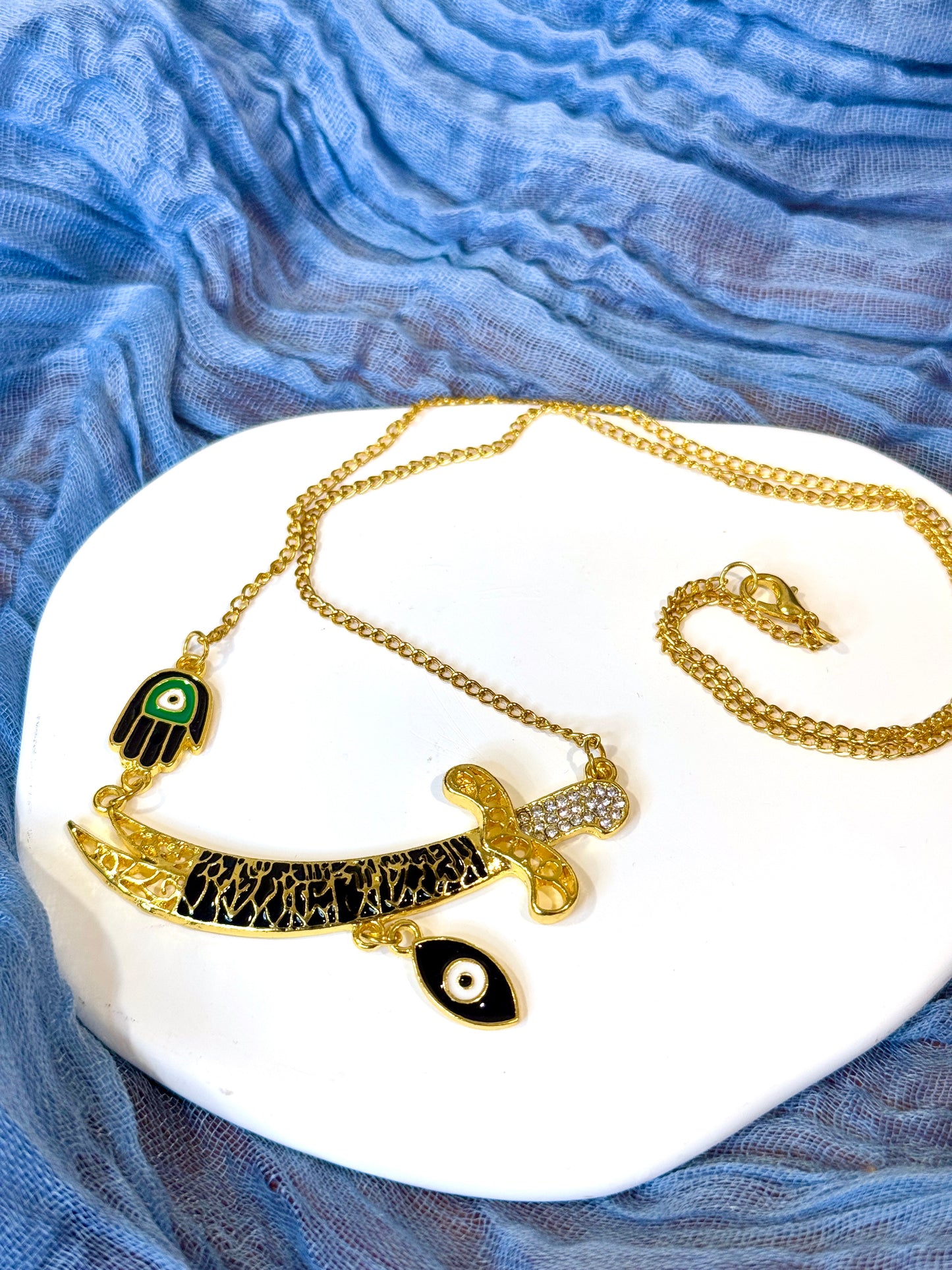 Evil Eye Chunky Sword Necklace | Gold Plated