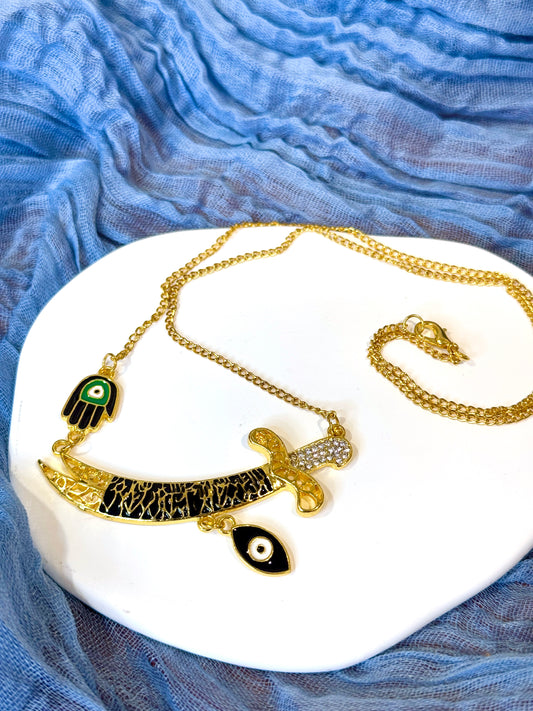 Evil Eye Chunky Sword Necklace | Gold Plated